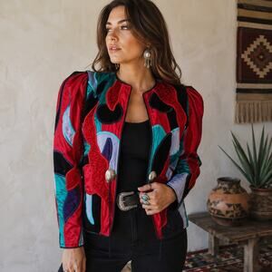 Vintage Judith Roberts Wearable Art Jacket M Southwestern Concho Statement